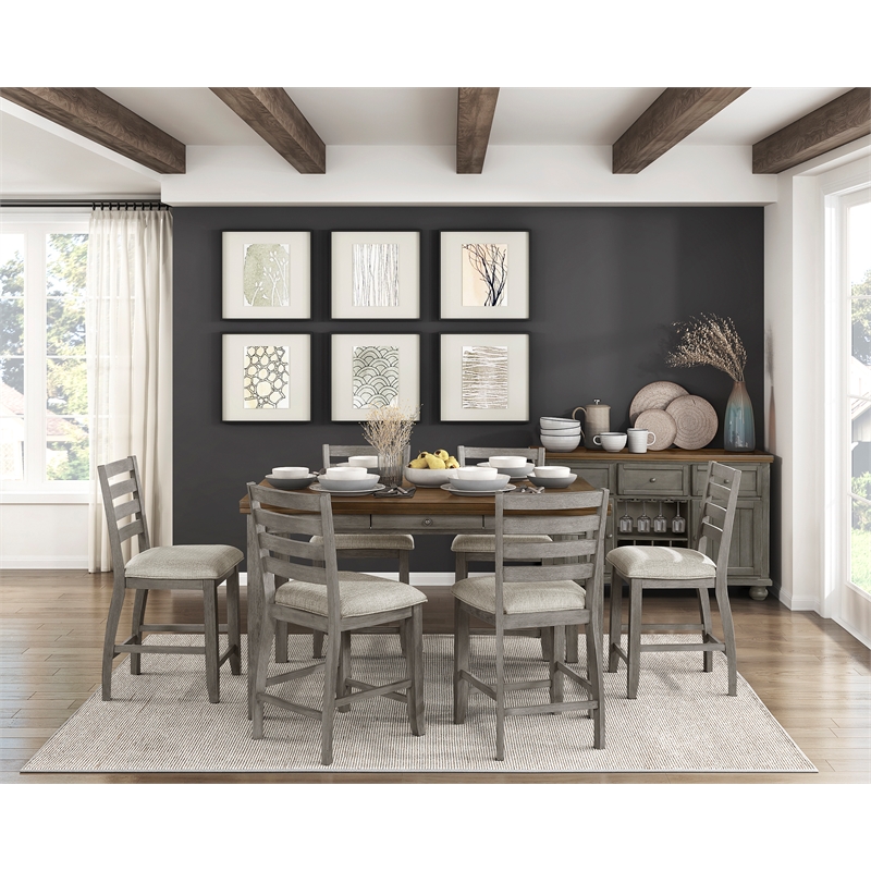 Lexicon Tigard Wood and Fabric Counter Height Chair in Gray (Set of 2)