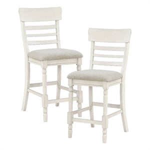 Lexicon Alburgh Wood and Fabric Counter Height Chair in Antique White (Set of 2)