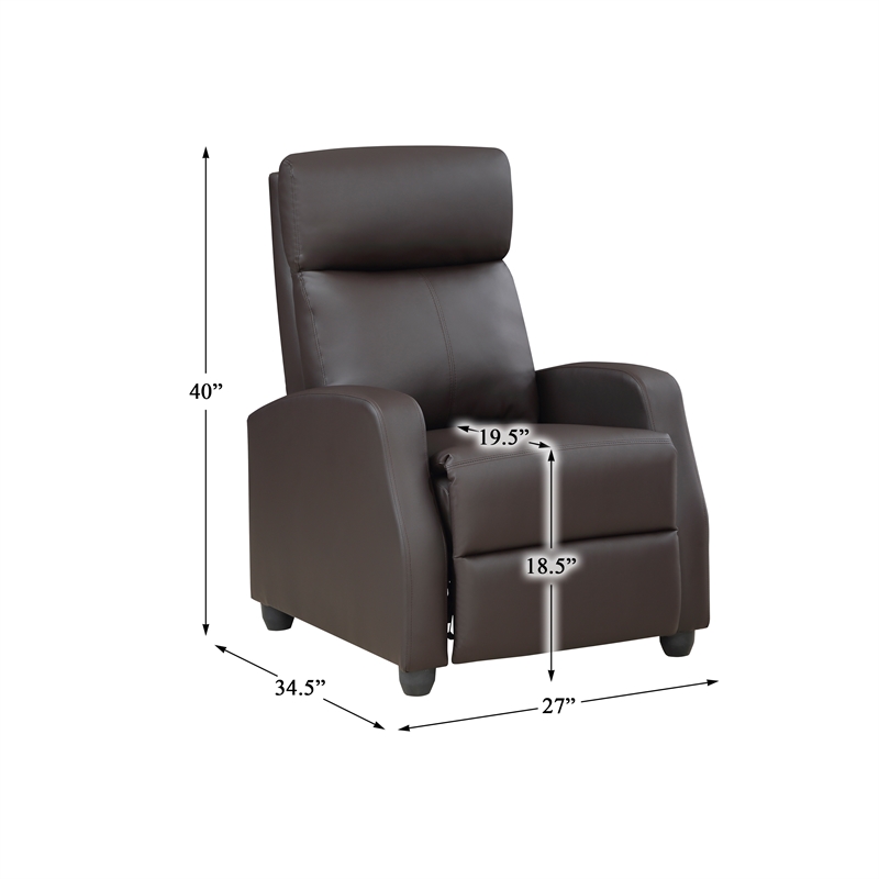 Lexicon Greenfield Faux Leather Push Back Reclining Chair in Dark Brown