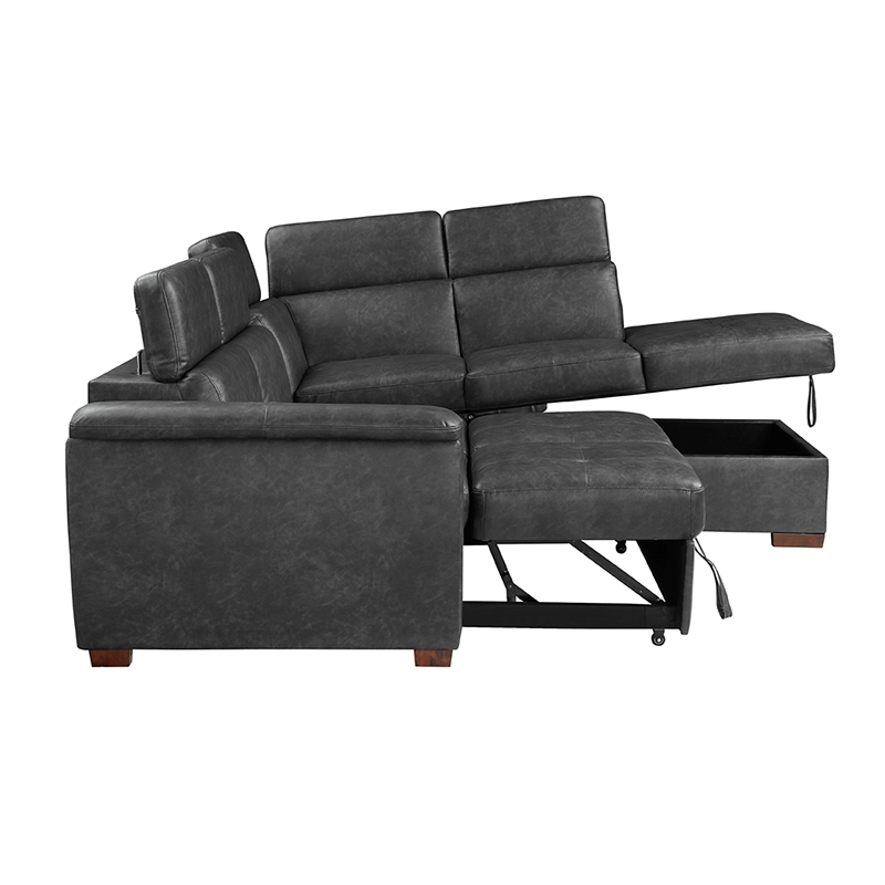 Lexicon Barre 2-Piece Faux Leather Sectional with Pull-Out Bed in Gray