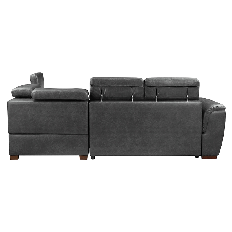 Lexicon Barre 2-Piece Faux Leather Sectional with Pull-Out Bed in Gray