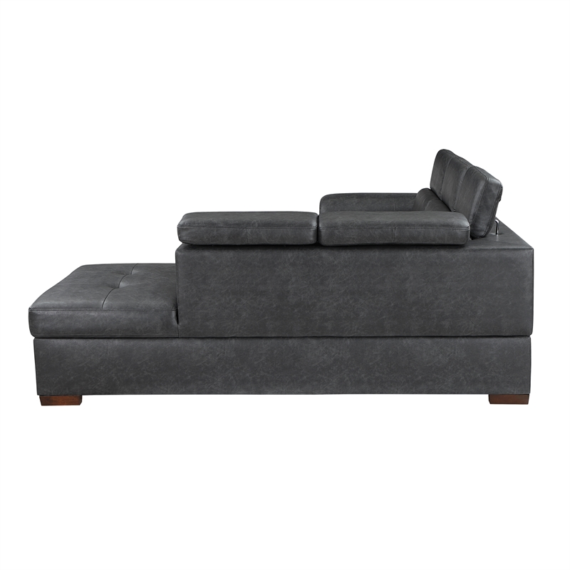 Lexicon Barre 2-Piece Faux Leather Sectional with Pull-Out Bed in Gray