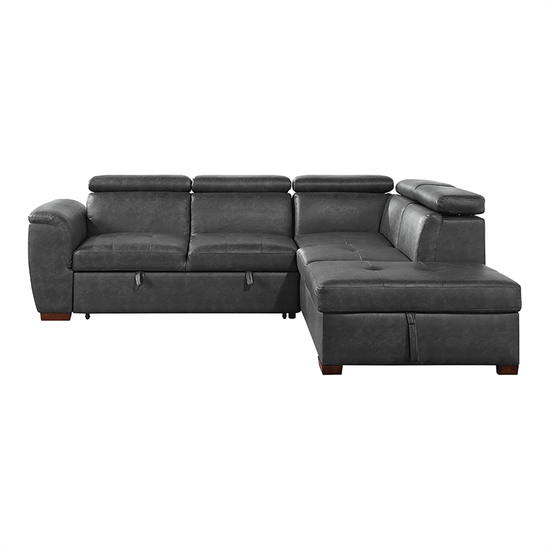 Lexicon Barre 2-Piece Faux Leather Sectional with Pull-Out Bed in Gray