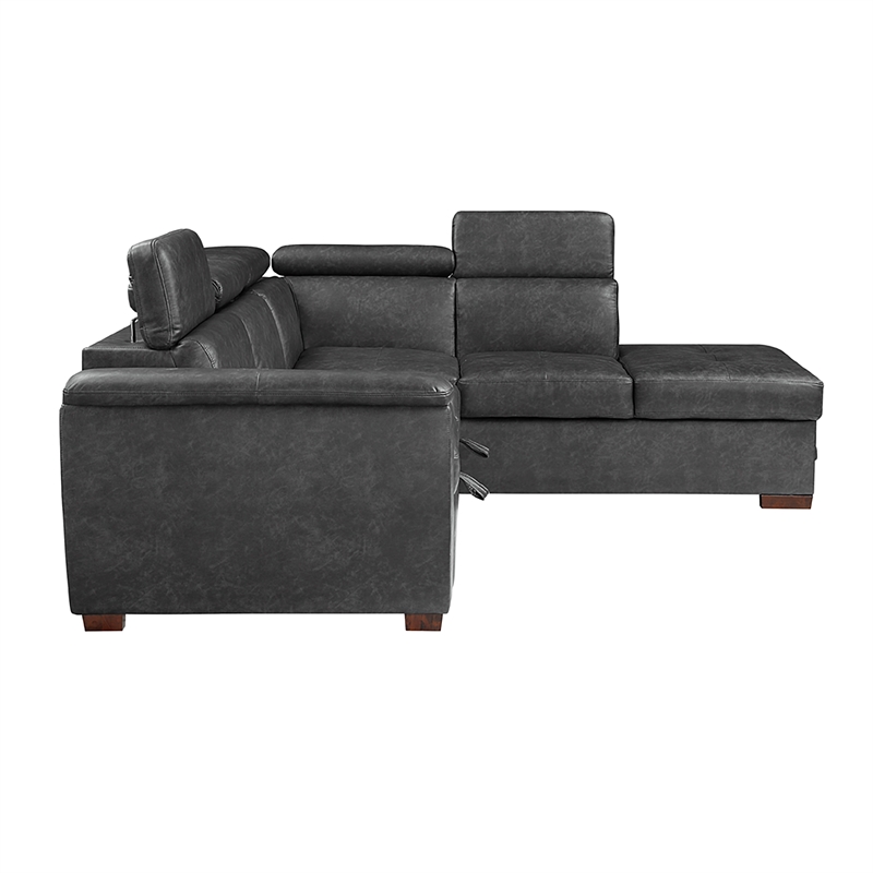 Lexicon Barre 2-Piece Faux Leather Sectional with Pull-Out Bed in Gray