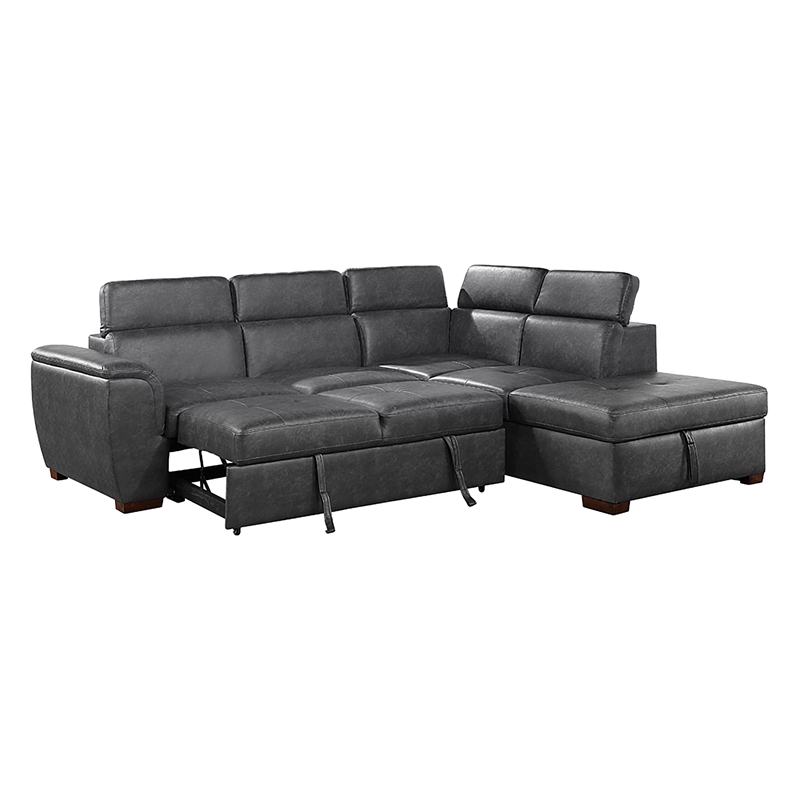 Lexicon Barre 2-Piece Faux Leather Sectional with Pull-Out Bed in Gray