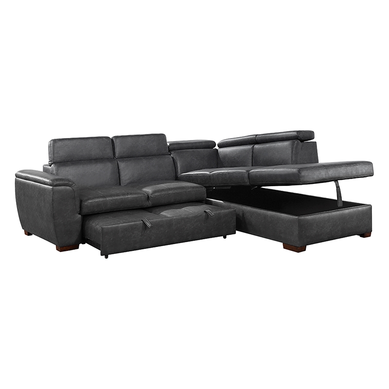 Lexicon Barre 2-Piece Faux Leather Sectional with Pull-Out Bed in Gray