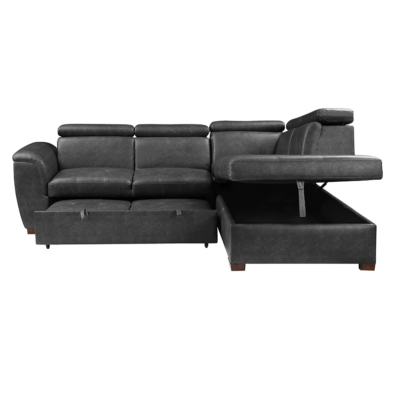 Lexicon Barre 2-Piece Faux Leather Sectional with Pull-Out Bed in Gray