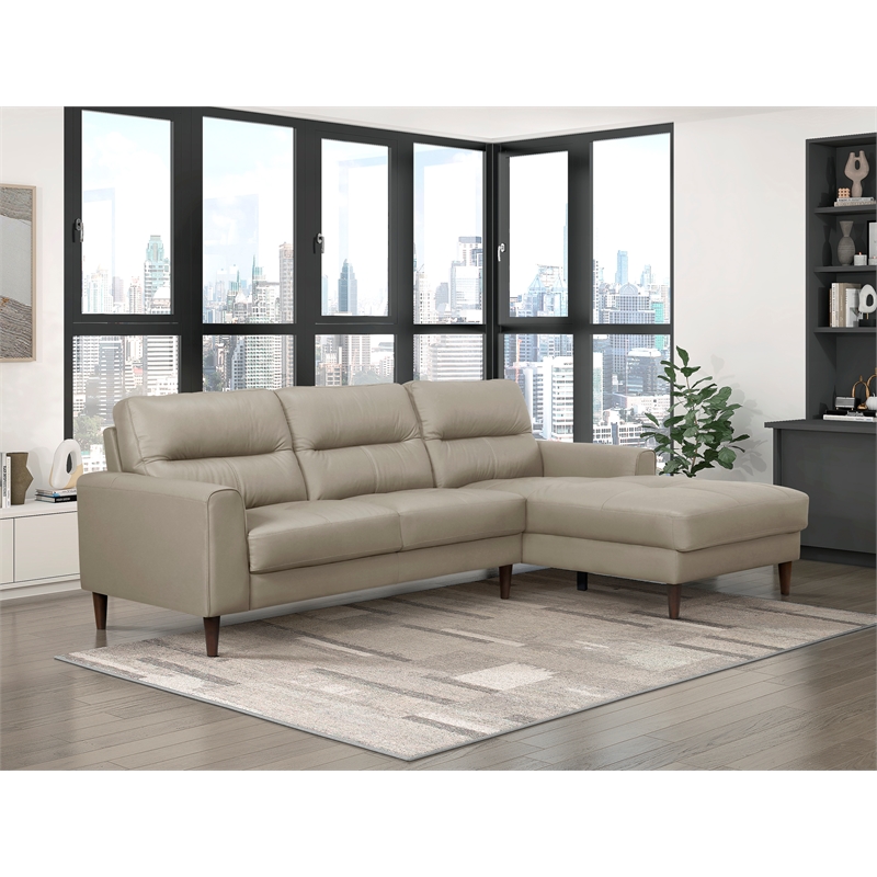 Lexicon Lewes 2-Piece Leather Match Sectional with Right Chaise in Latte