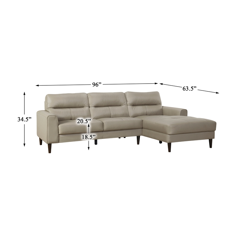 Lexicon Lewes 2-Piece Leather Match Sectional with Right Chaise in Latte