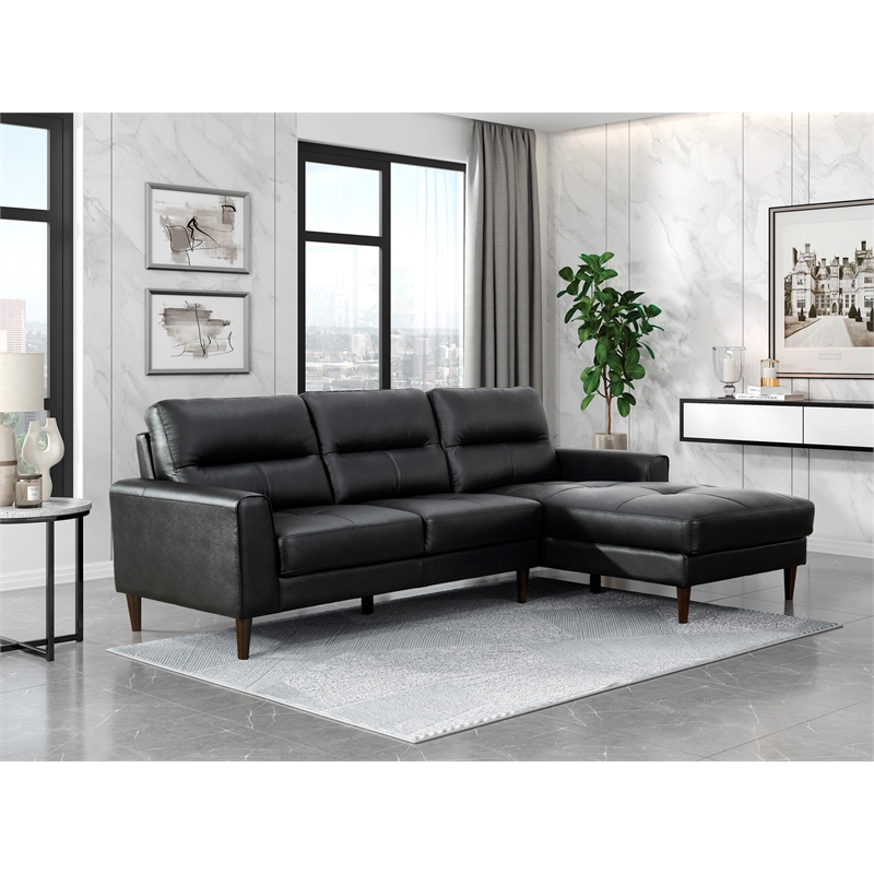 Lexicon Lewes 2-Piece Leather Match Sectional with Right Chaise in Black