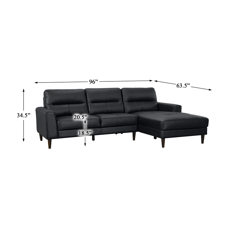 Lexicon Lewes 2-Piece Leather Match Sectional with Right Chaise in Black