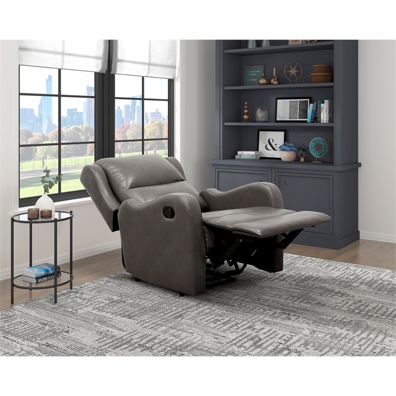Lexicon Durant Faux Leather Manual Recliner Chair in Gray