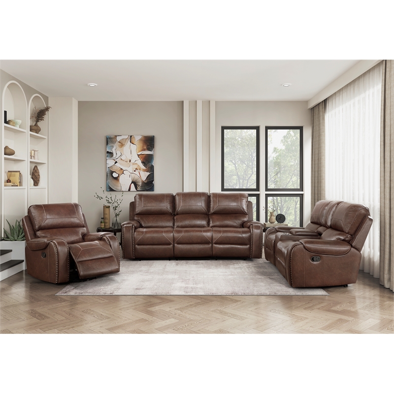 Lexicon Newnan Faux Leather Swivel Glider Manual Reclining Chair in Brown