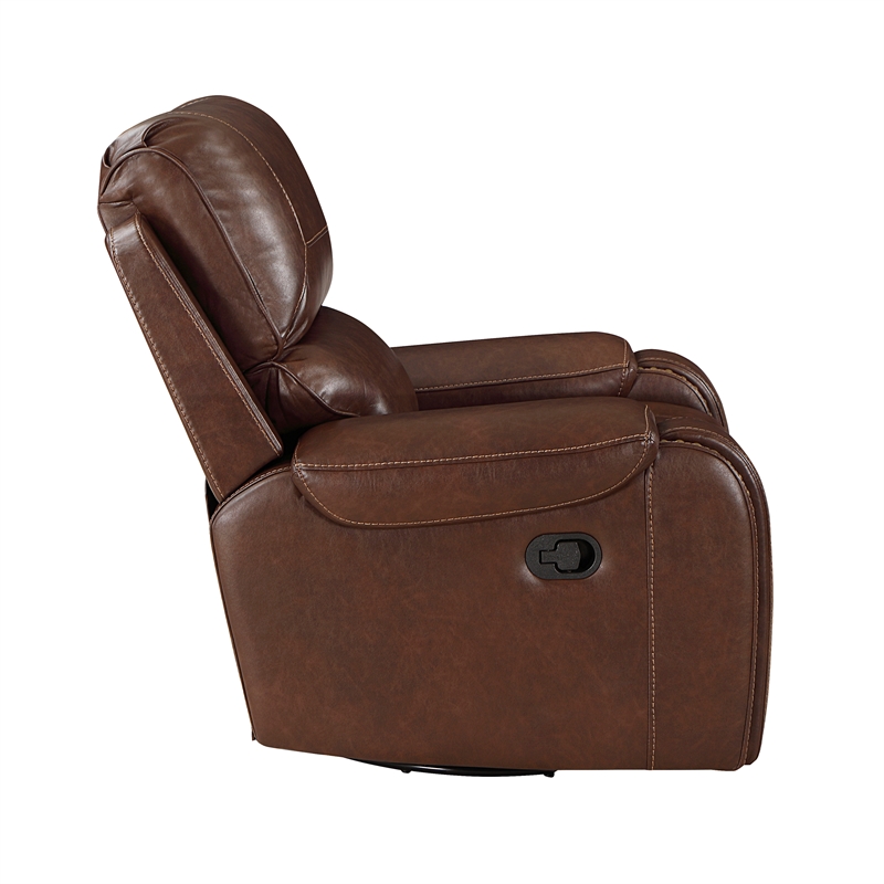 Lexicon Newnan Faux Leather Swivel Glider Manual Reclining Chair in Brown