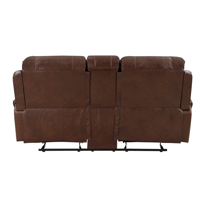 Lexicon Newnan Faux Leather Double Glider Manual Reclining Loveseat in Brown