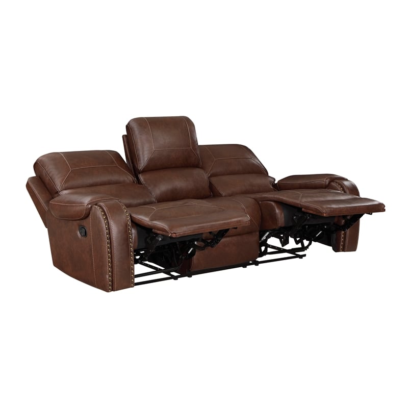 Lexicon Newnan Faux Leather Double Manual Reclining Sofa in Brown