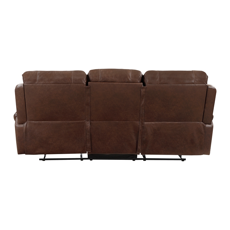 Lexicon Newnan Faux Leather Double Manual Reclining Sofa in Brown