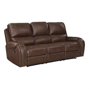 Lexicon Newnan Faux Leather Double Manual Reclining Sofa in Brown