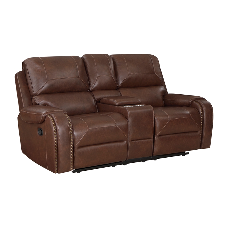 Lexicon Newnan 2-Piece Faux Leather Manual Reclining Sofa Set in Brown