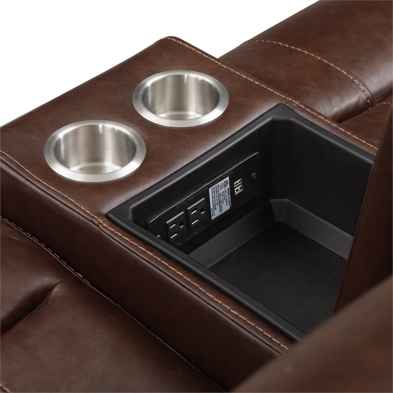 Lexicon Newnan 2-Piece Faux Leather Manual Reclining Sofa Set in Brown