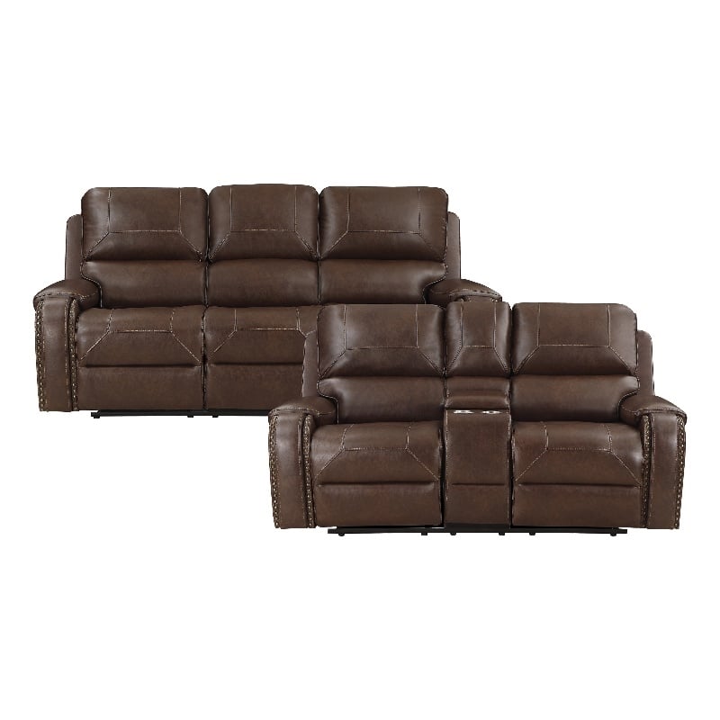 Lexicon Newnan 2-Piece Faux Leather Manual Reclining Sofa Set in Brown