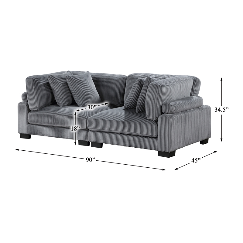 Lexicon Traverse Corduroy Fabric Upholstered Loveseat in Gray