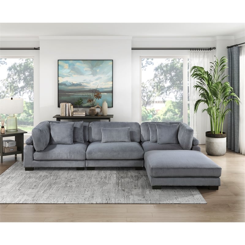 Lexicon Traverse 4-Piece Corduroy Modular Sectional with Ottoman in Gray