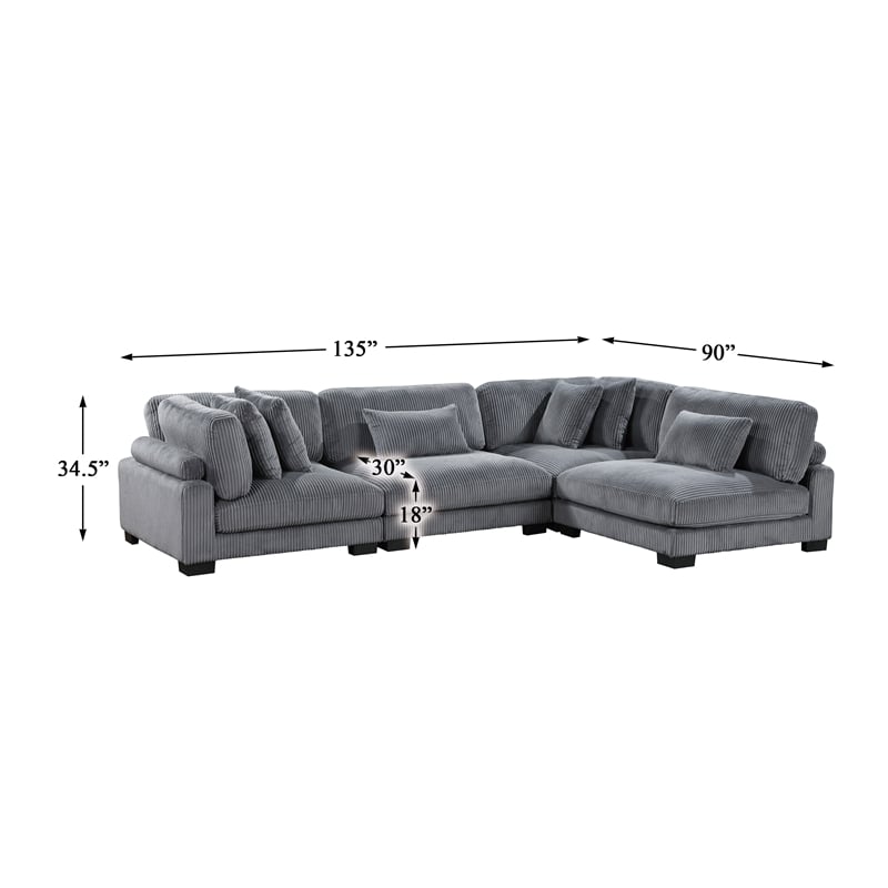 Lexicon Traverse 4-Piece Corduroy Upholstered Modular Sectional in Gray