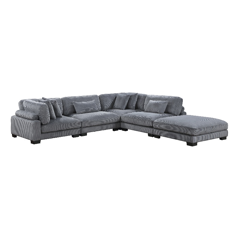 Lexicon Traverse 5-Piece Corduroy Modular Sectional with Ottoman in Gray
