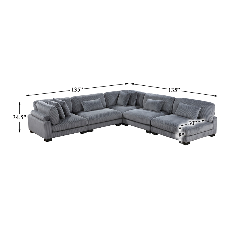Lexicon Traverse 5-Piece Corduroy Upholstered Modular Sectional in Gray