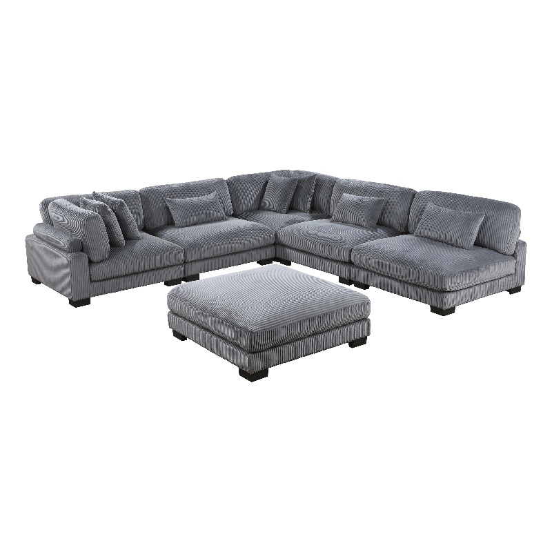 Lexicon Traverse 6-Piece Corduroy Modular Sectional with Ottoman in Gray
