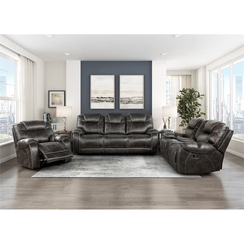 Lexicon Gainesville Microfiber Double Manual Reclining Sofa in Chocolate