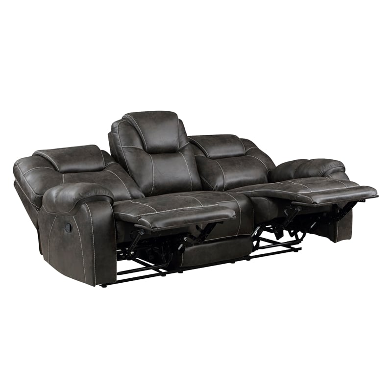 Lexicon Gainesville Microfiber Double Manual Reclining Sofa in Chocolate