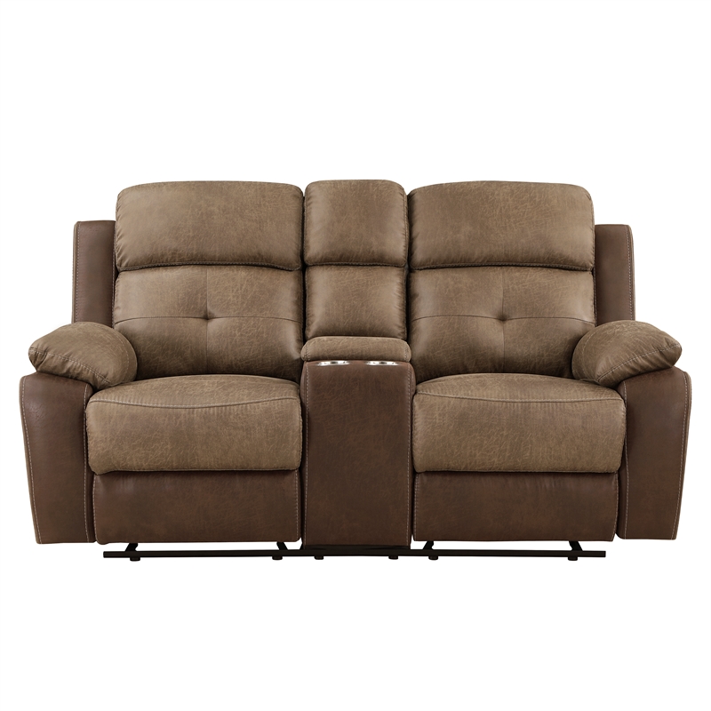 Lexicon Glendale Microfiber Double Glider Manual Reclining Loveseat in Brown