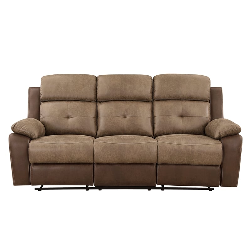 Lexicon Glendale Polished Microfiber Double Manual Reclining Sofa in Brown