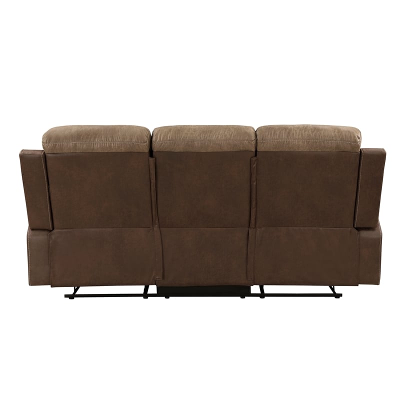 Lexicon Glendale Polished Microfiber Double Manual Reclining Sofa in Brown
