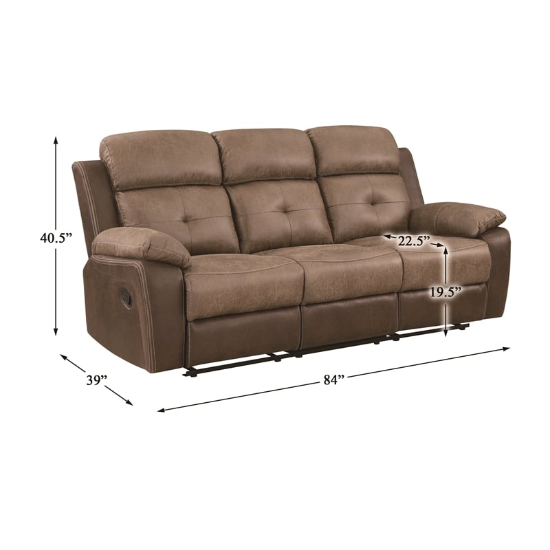 Lexicon Glendale Polished Microfiber Double Manual Reclining Sofa in Brown