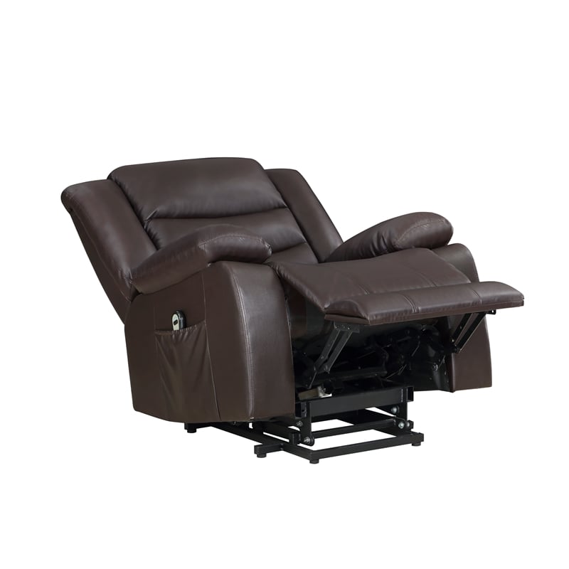 Lexicon Carson Faux Leather Power Lift Chair in Dark Brown