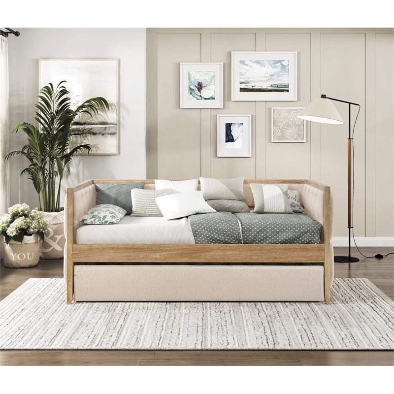 Lexicon Roseburg Boucle Upholstered Daybed with Trundle in Beige