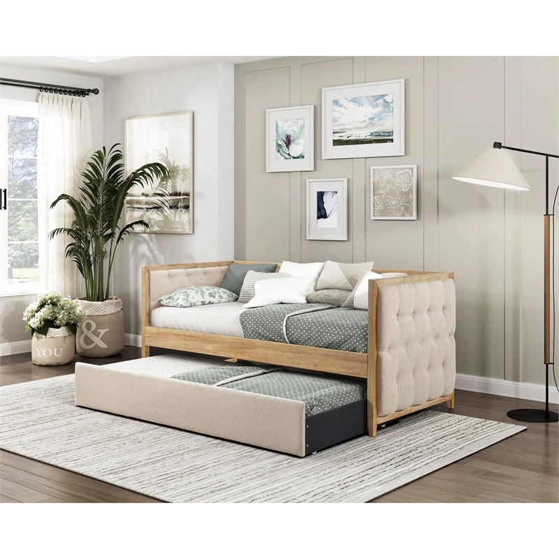 Lexicon Roseburg Boucle Upholstered Daybed with Trundle in Beige