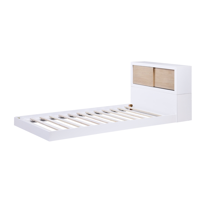 Lexicon Asker Wood Twin Bookcase Bed in 2-Tone Finish (White and Natural)
