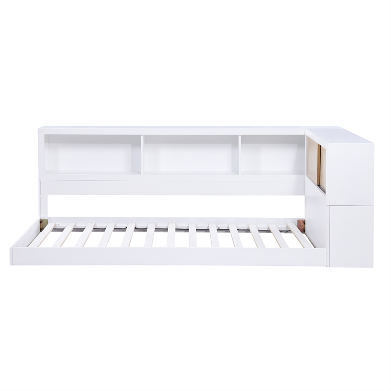 Lexicon Asker Wood Twin Bookcase Corner Bed in 2-Tone Finish (White and Natural)
