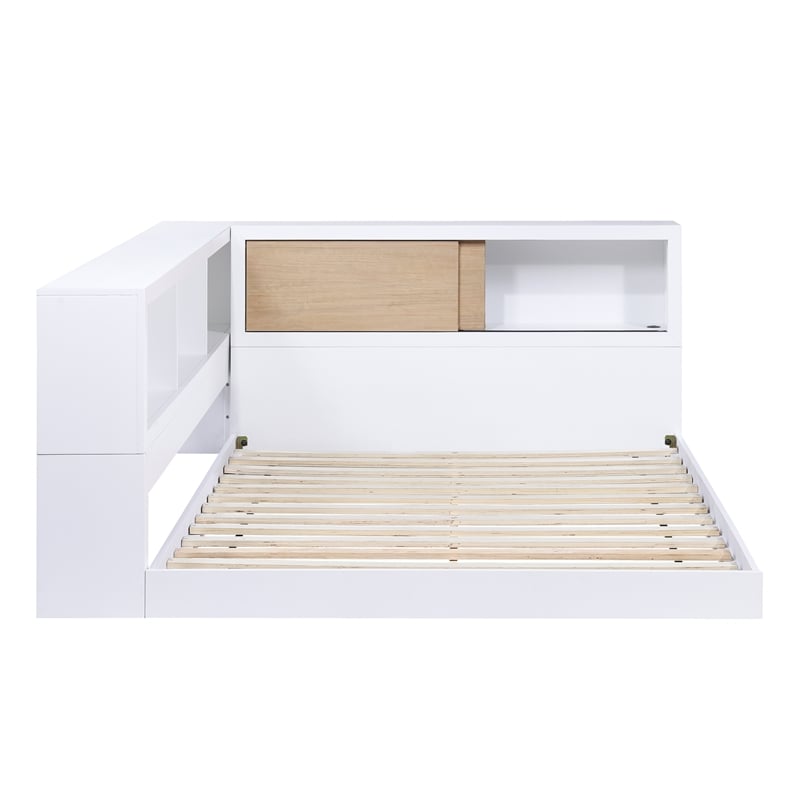 Lexicon Asker Wood Full Bookcase Corner Bed in 2-Tone Finish (White and Natural)