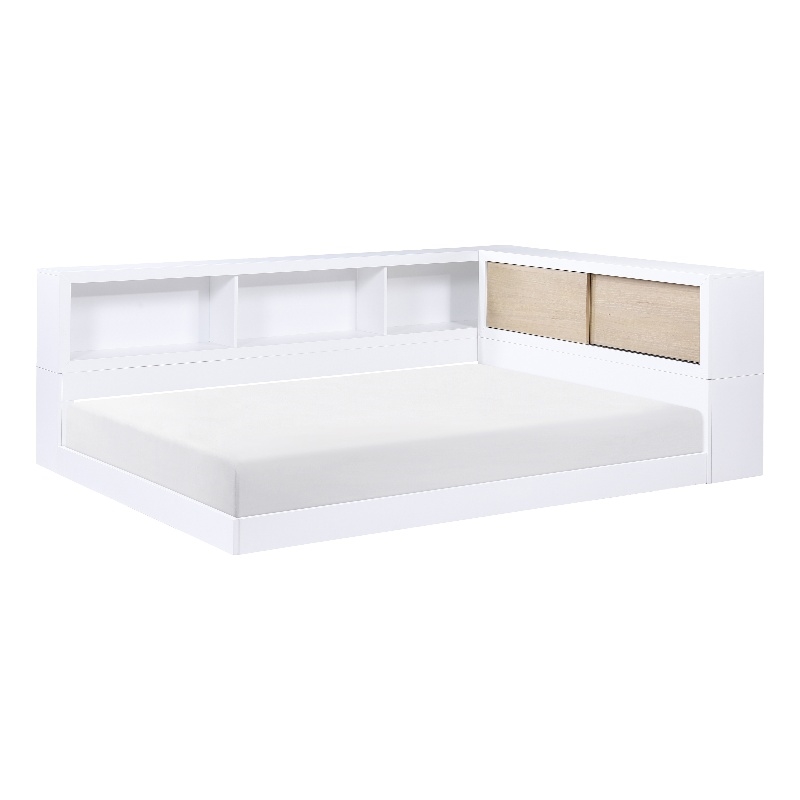 Lexicon Asker Wood Full Bookcase Corner Bed in 2-Tone Finish (White and Natural)