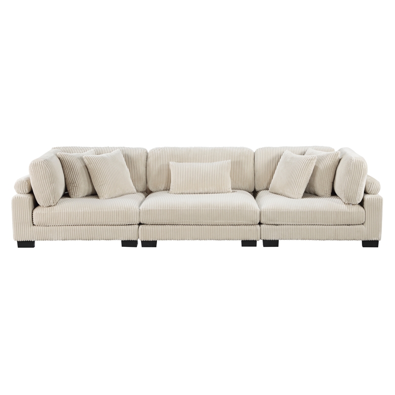 Lexicon Traverse Upholstered Corduroy Fabric Sofa with Arm Rest in Beige