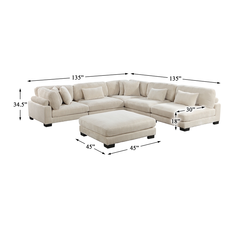 Lexicon Traverse 6-Piece Corduroy Fabric Modular Sectional in Beige