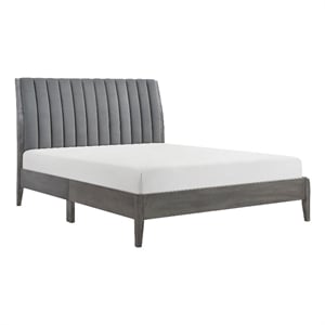 Lexicon Dade Contemporary Wood & Velvet Queen Platform Bed in Gray