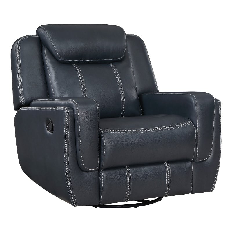 Lexicon Littleton Swivel Faux Leather Glider Reclining Chair in Blue