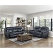 Lexicon Littleton Upholstered Faux Leather Double Reclining Loveseat in Blue