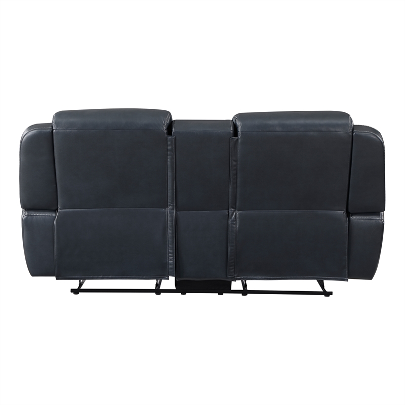 Lexicon Littleton Upholstered Faux Leather Double Reclining Loveseat in Blue